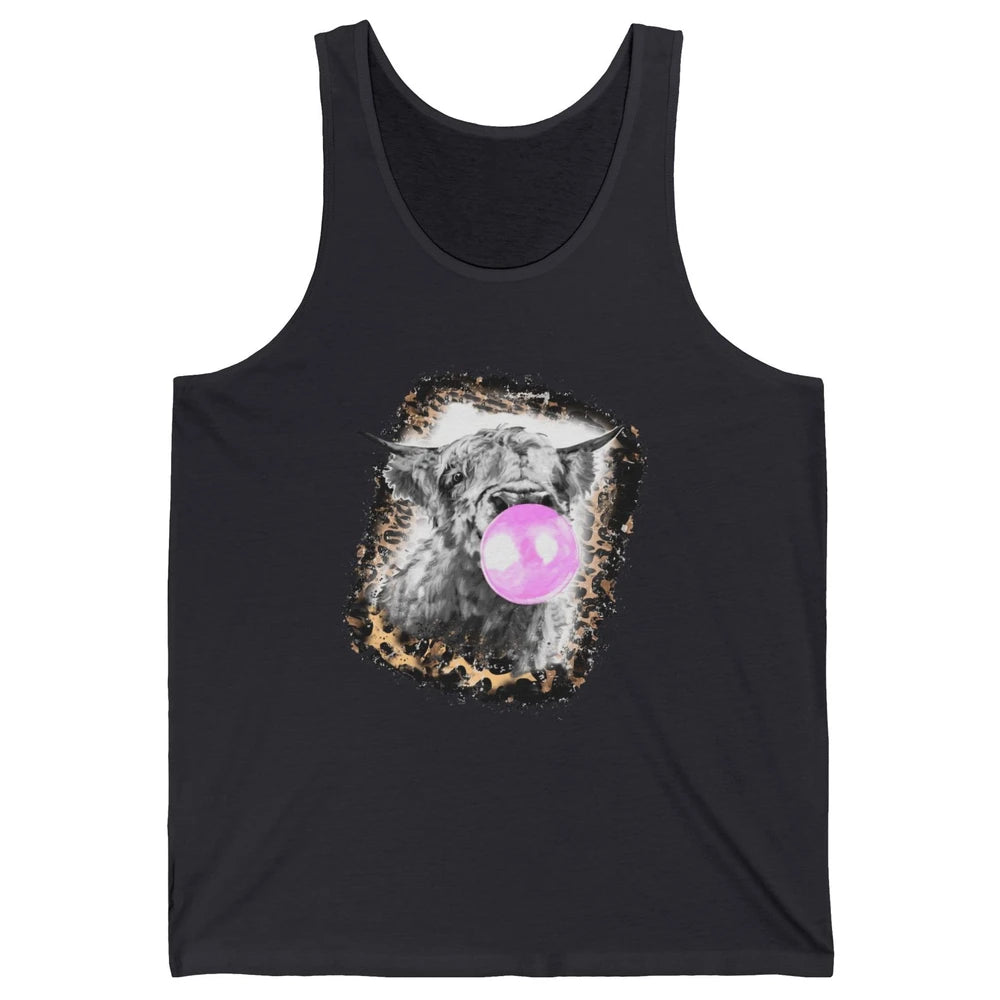 Retro Highland Cow Leopard Bubble Gum Western Farm Animals Unisex Jersey Tank