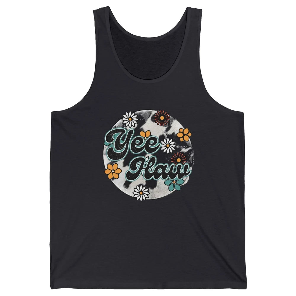 Retro Groovy Daisy Yee Haw Cowhide Western Country Cowgirl Unisex Jersey Tank