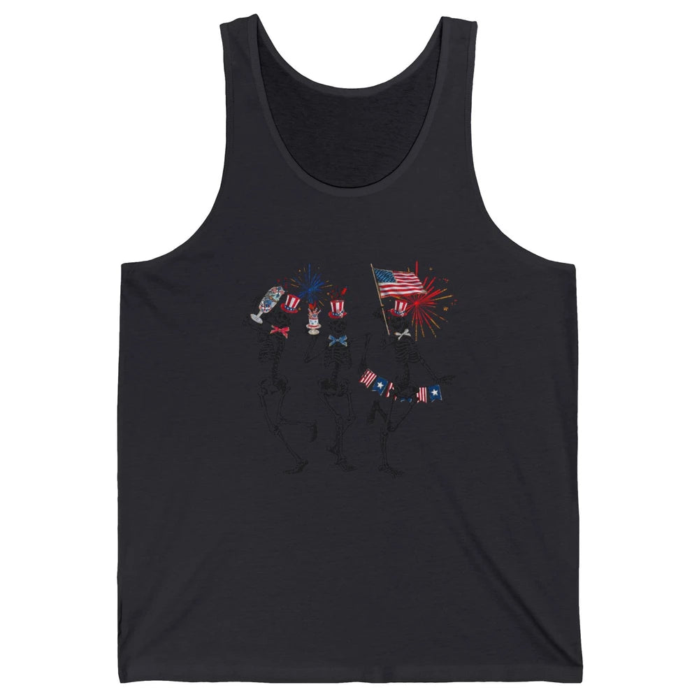 4th July Independence Day Dancing Skeletons America Flag Unisex Jersey Tank