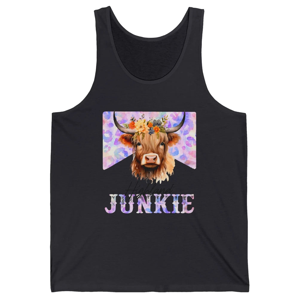 Floral Highland Cow Junkie Western Country Farm Animal Unisex Jersey Tank