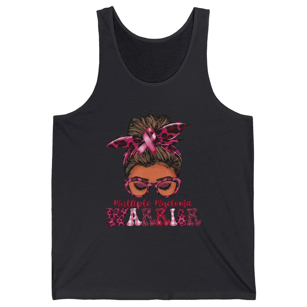 Multiple Myeloma Cancer Warrior Leopard Messy Hair Bun Woman Unisex Jersey Tank