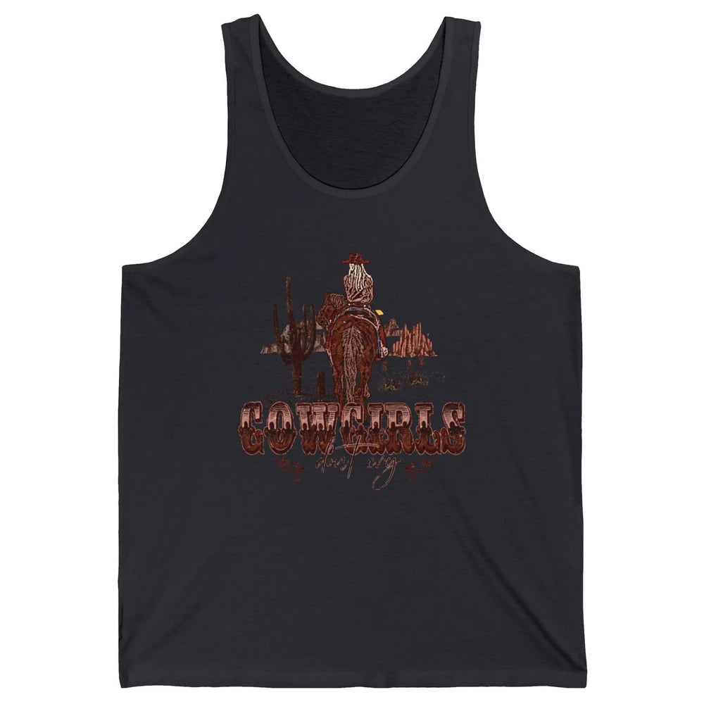 Retro Desert Cactus Cowgirl Don't Cry Western Country Rodeo Unisex Jersey Tank