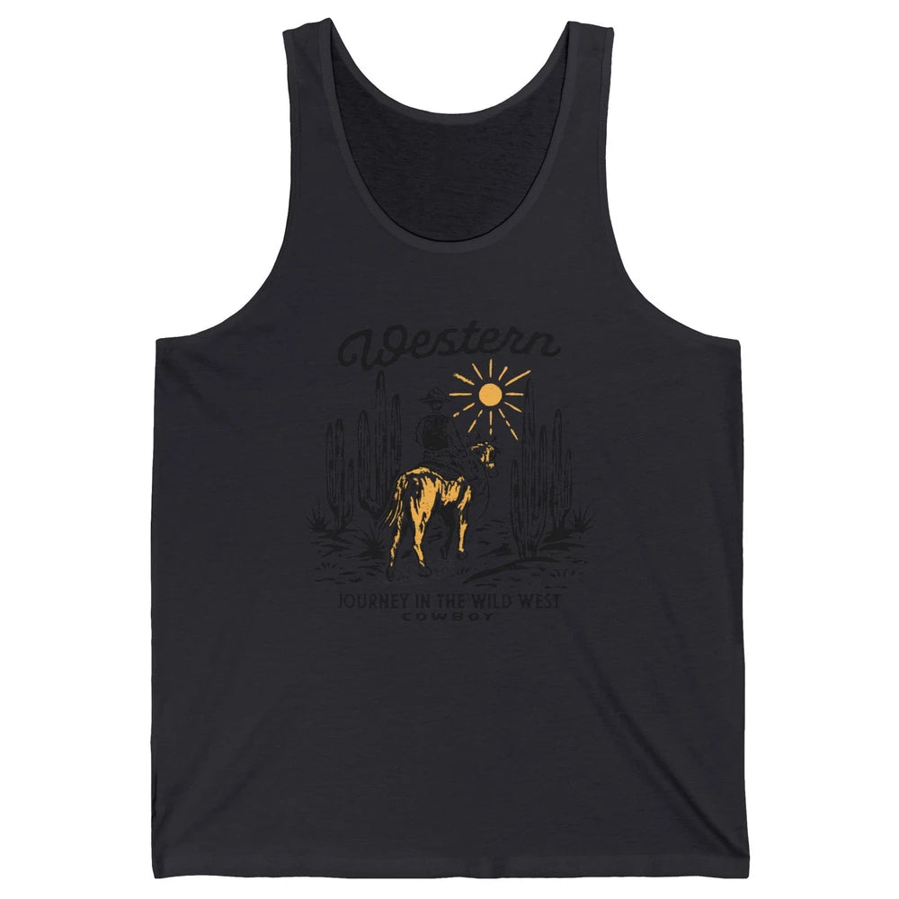 Retro Cowboy Riding Desert Sunset Western Journey Wild West Unisex Jersey Tank