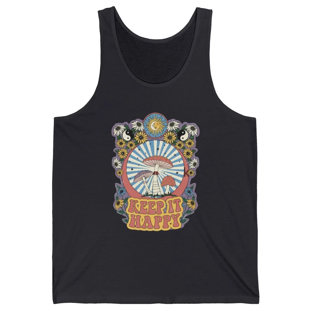 Retro Groovy Keep It Happy Mushroom Daisy Sun Positive Mind Unisex Jersey Tank