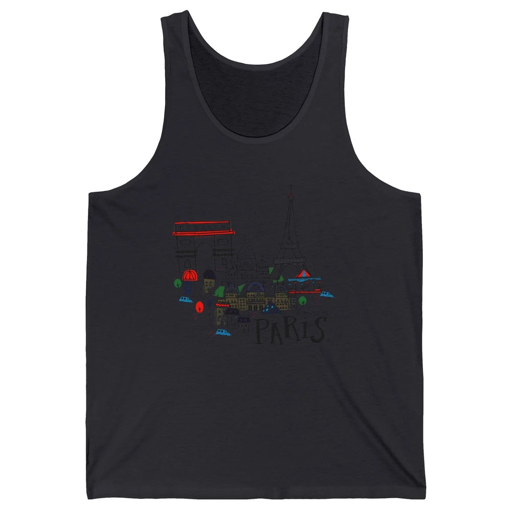 Paris Eiffel Tower Travel France Gift Paris Skyline Unisex Jersey Tank
