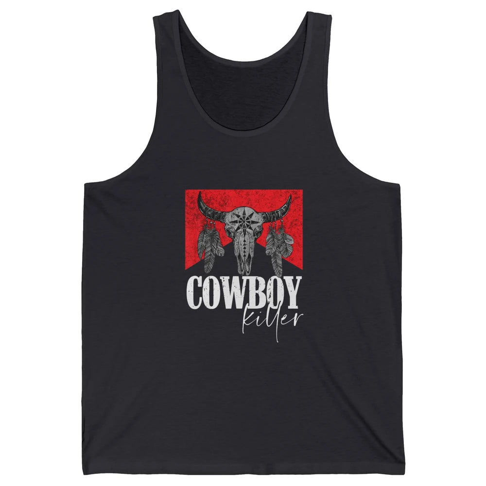 Retro Cow Skull Cowboy Killer Punchy Bull Western Country Unisex Jersey Tank