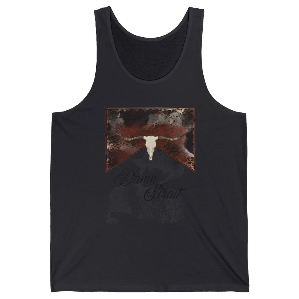 Retro Leopard Bull Skull Damn Strait Western Country Cowboy Unisex Jersey Tank