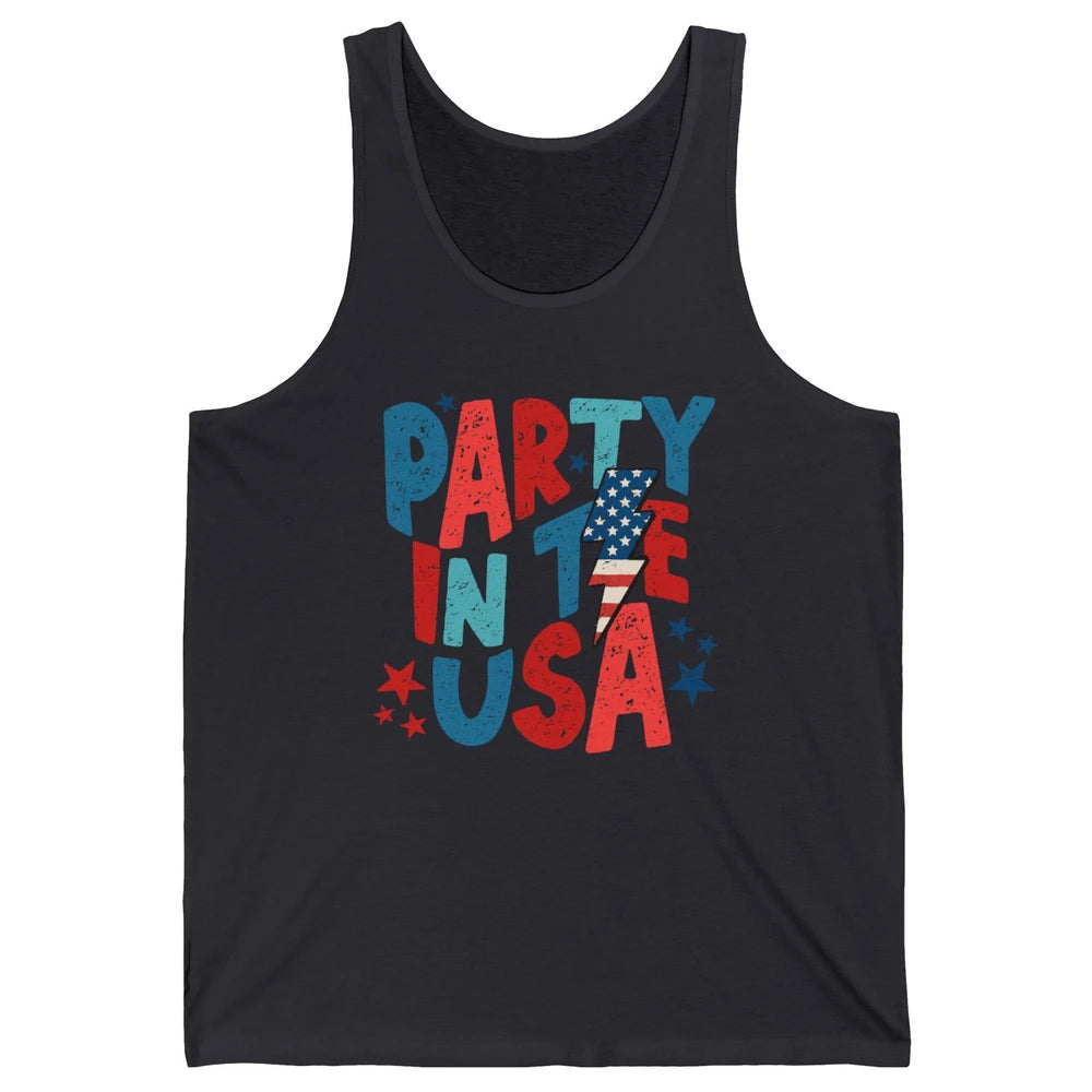 Party In The USA US Flag Lightning Bolt July 4th US Patriot Unisex Jersey Tank