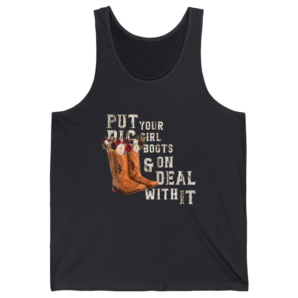 Retro Floral Cowgirl Rodeo Cowboy Boots Western Country Rose Unisex Jersey Tank