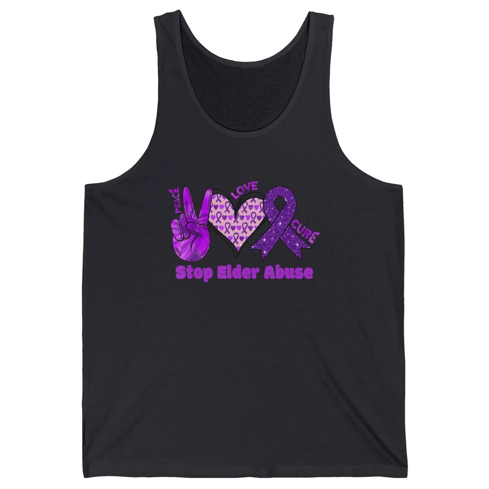 Peace Love Hope Heart Purple Ribbon Elder Abuse Awareness Unisex Jersey Tank
