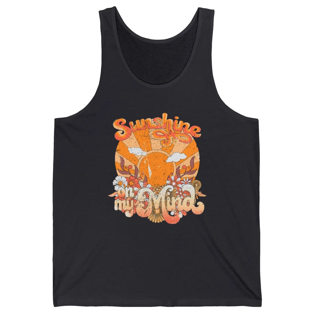 Retro Floral Rainbow Sunshine On My Mind Peace Hippie Girl Unisex Jersey Tank