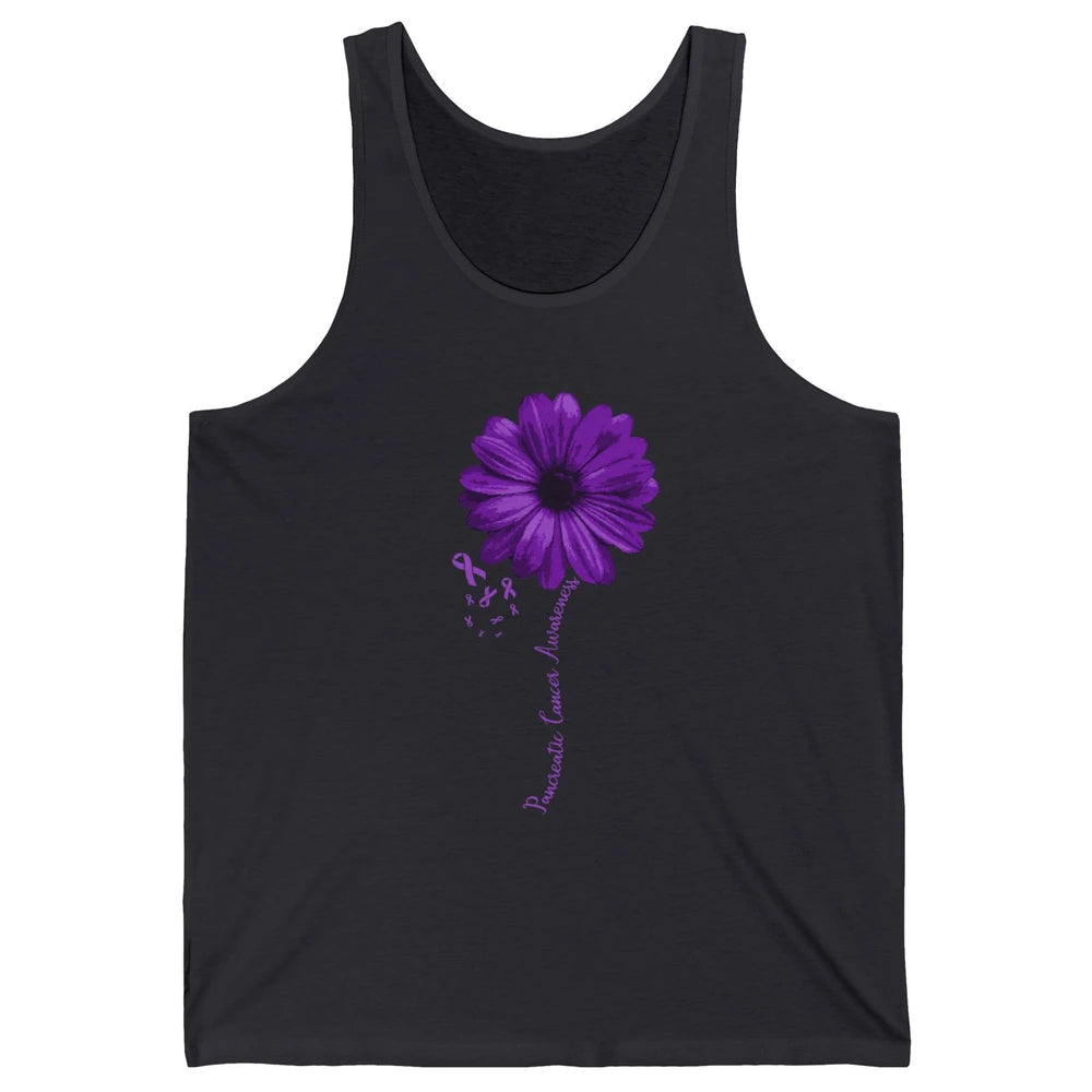 Pancreatic Cancer Awareness Purple Ribbon Daisy Flower Unisex Jersey Tank