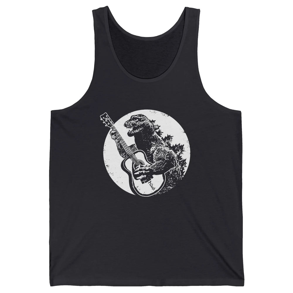 Retro Dinosaur Playing Bass Guitar T-Rex Guitarist Musician Unisex Jersey Tank