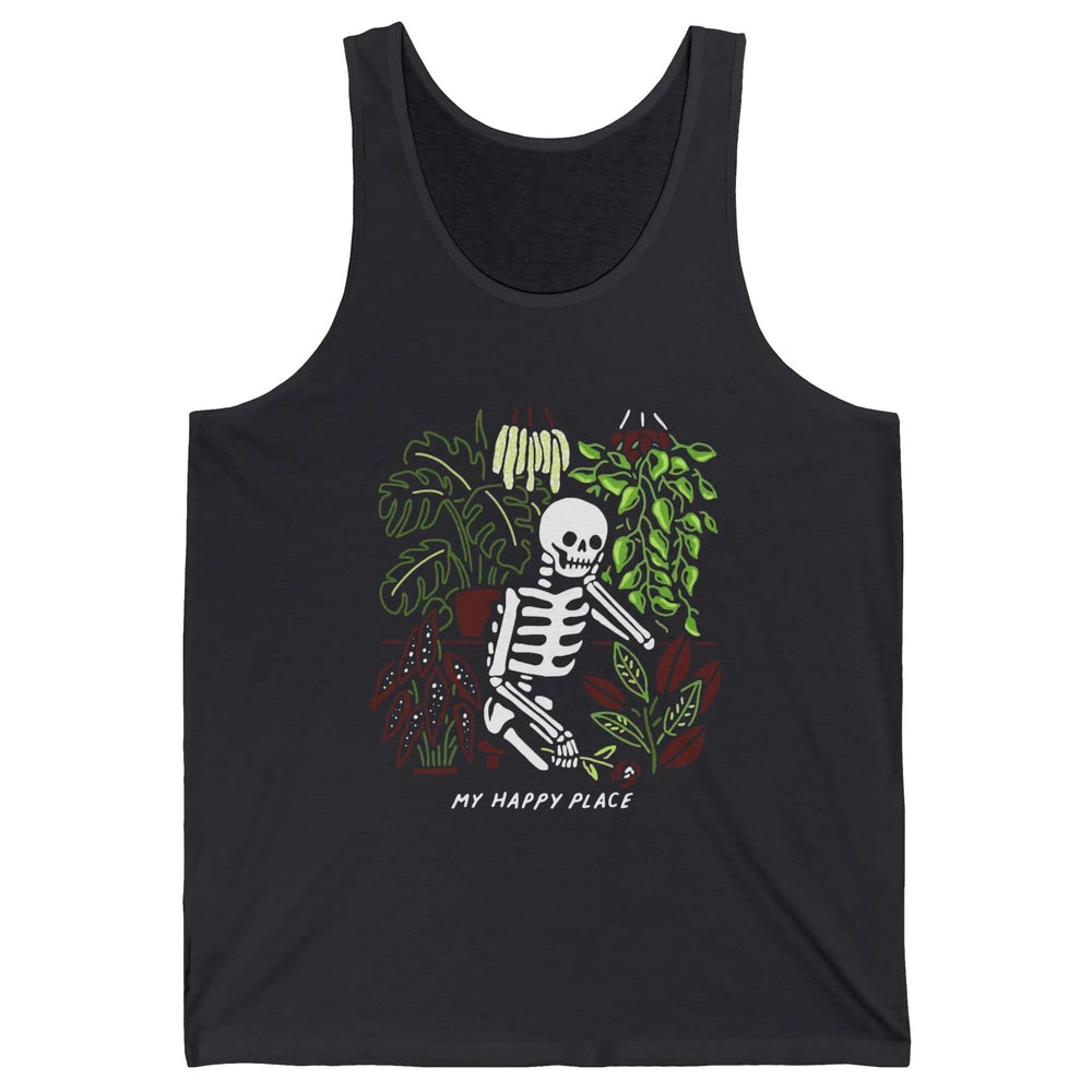 Retro Funny Skeleton Gardening My Happy Place Plant Lovers Unisex Jersey Tank