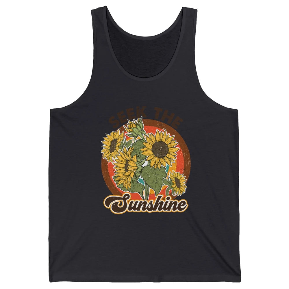 Retro Rainbow Sunflower Seek The Sunshine Peace Hippie Girl Unisex Jersey Tank