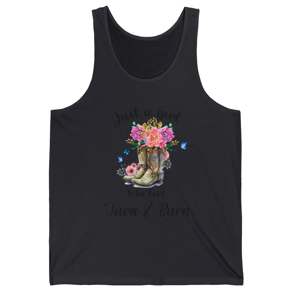 Retro Flower Country Cowgirl Just A Girl Love Turn And Burn Unisex Jersey Tank