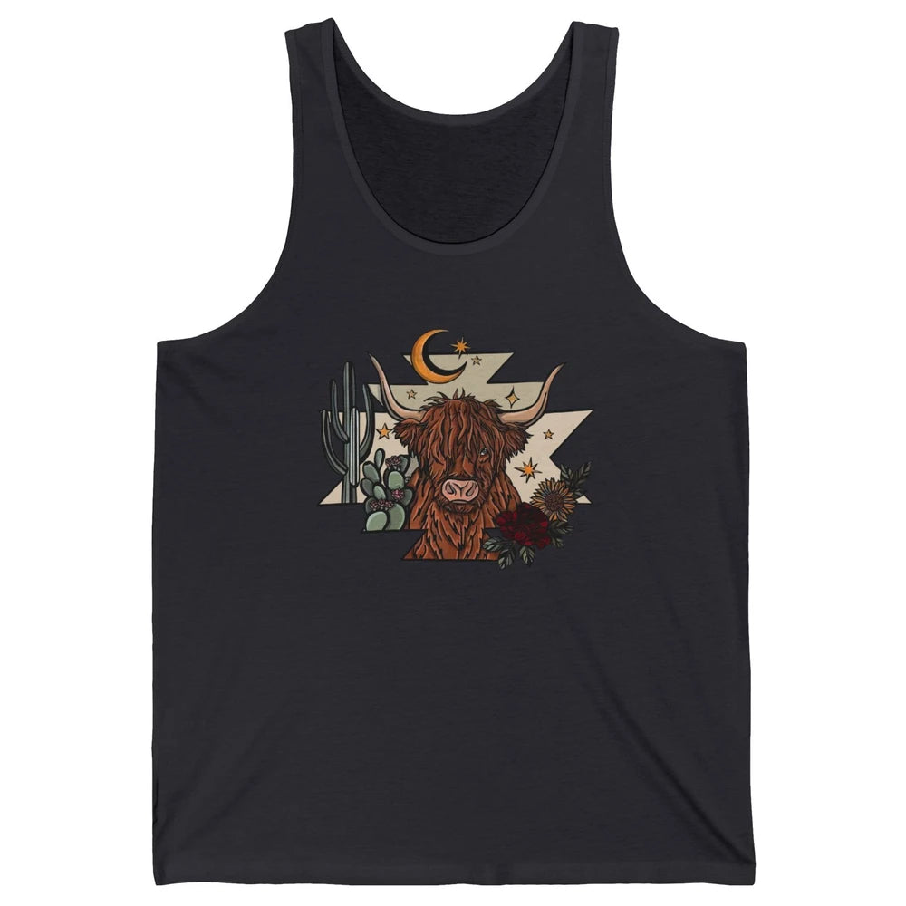 Retro Desert Cactus Highland Cow Western Country Cow Spirit Unisex Jersey Tank