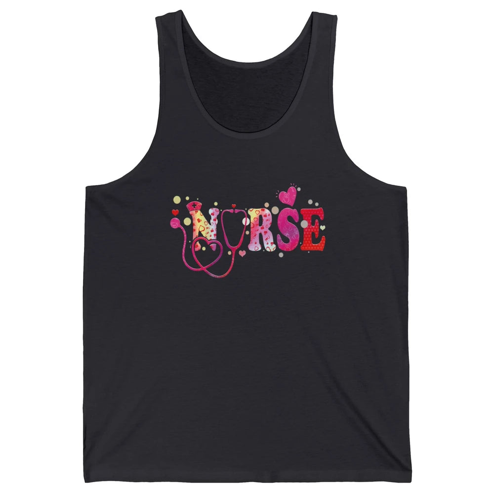 Nurse Tie Dye Valentines Day Heart Stethoscope Nursing Life Unisex Jersey Tank