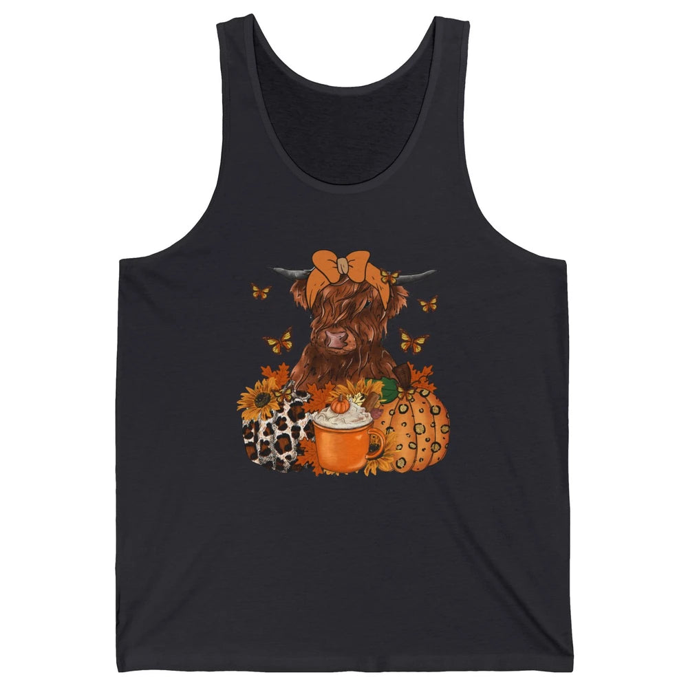 Retro Fall Highland Cow Pumpkin Western Country Farm Autumn Unisex Jersey Tank