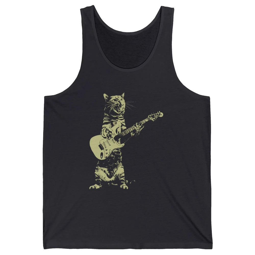 Retro Cat Playing Guitar Cat Guitarist Music Lovers Cat Mom Unisex Jersey Tank