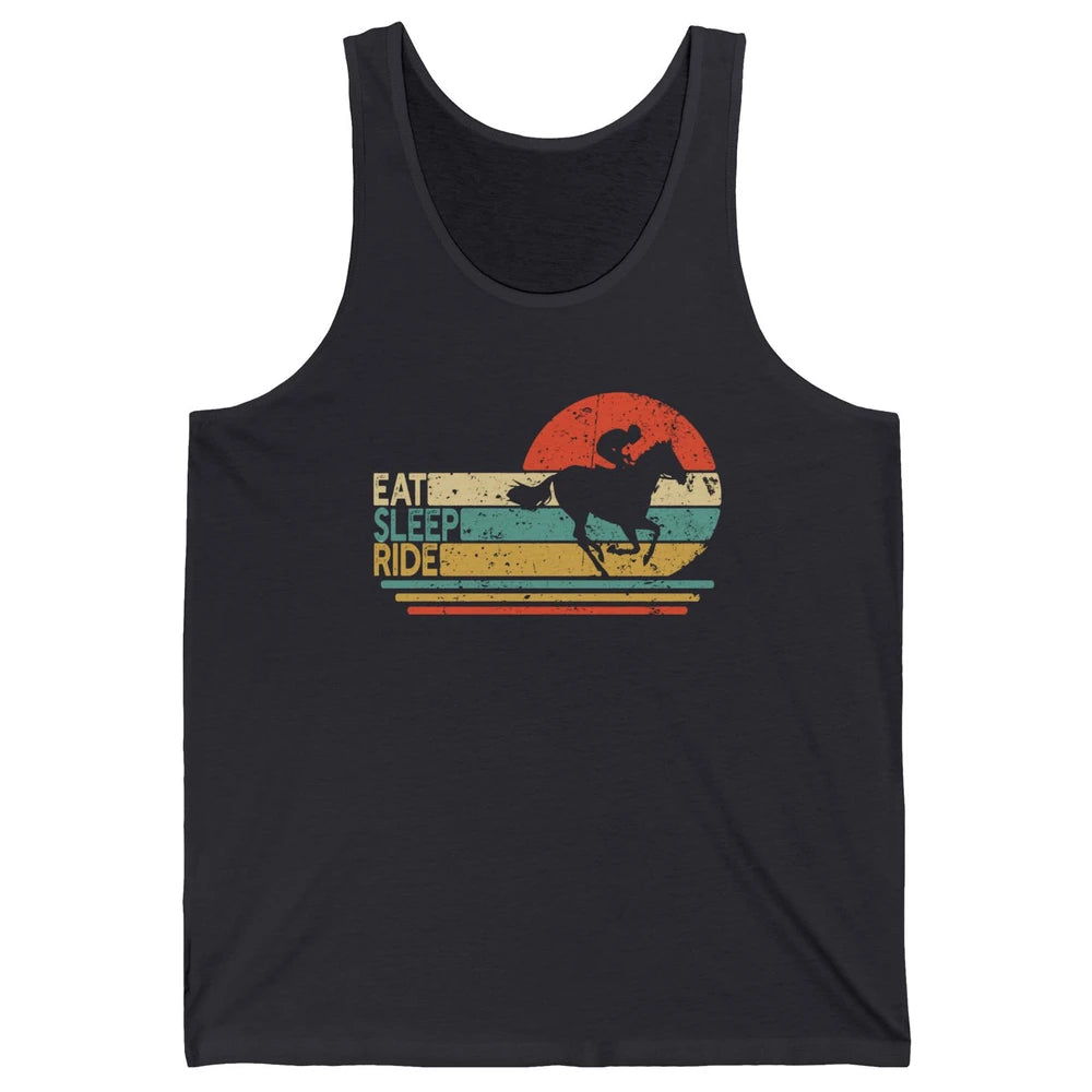 Retro Cowboy Riding Horse Eat Sleep Ride Western Cowgirl Unisex Jersey Tank