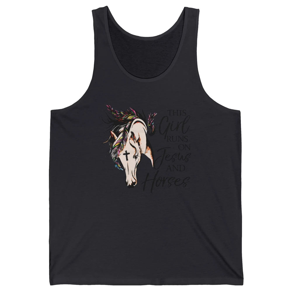Christian This Girl Runs On Jesus And Horses Western Cowgirl Unisex Jersey Tank