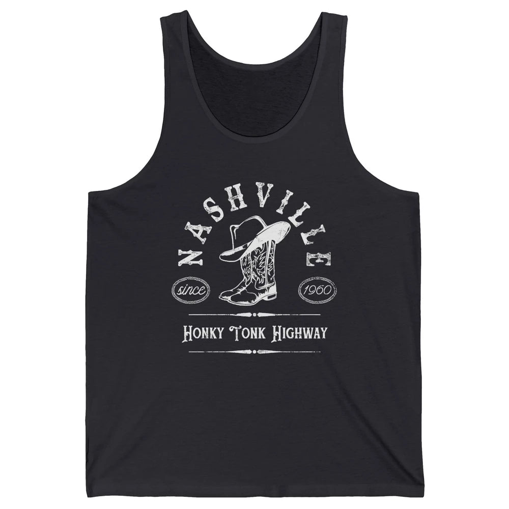 Retro Cowboy Boots Hat Nashville Honky Tonk Highway Western Unisex Jersey Tank