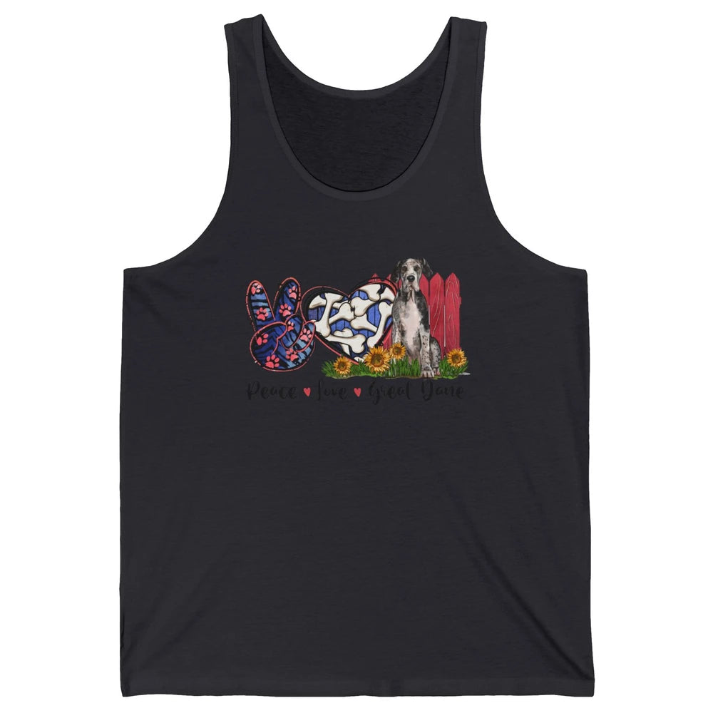 Peace Love Great Dane Sunflower Dog Mom Western Dog Mama Unisex Jersey Tank