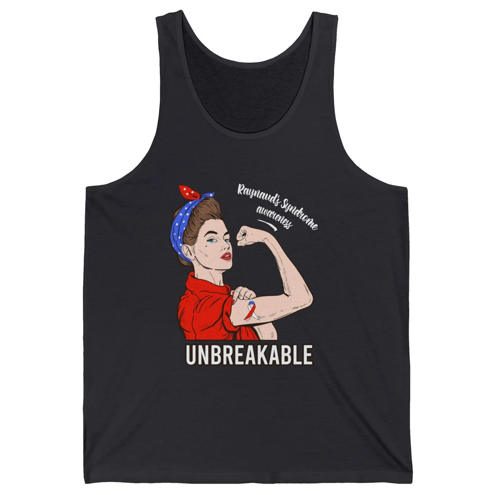 Raynaud's Syndrome Red Blue Ribbon Strong Woman Unbreakable Unisex Jersey Tank