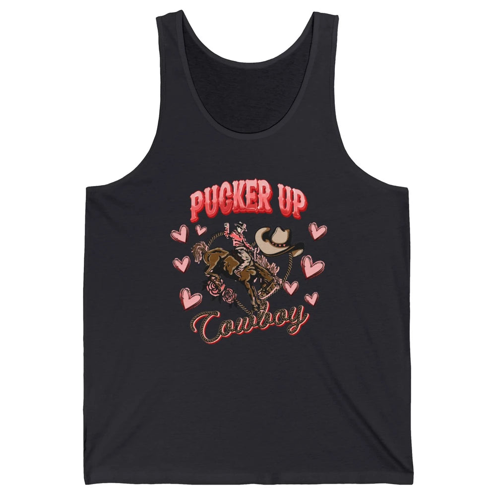 Retro Cowboy Horsing Pucker Up Cowboy Western Valentines Day Unisex Jersey Tank