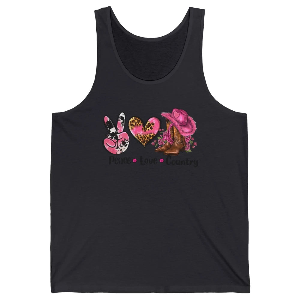 Retro Cowgirl Boots Hat Peace Love Country Western Country Unisex Jersey Tank