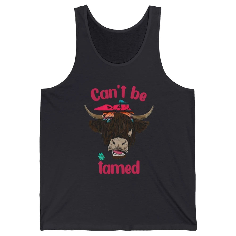 Retro Highland Cow Bandana Can't Be Tamed Western Farm Unisex Jersey Tank