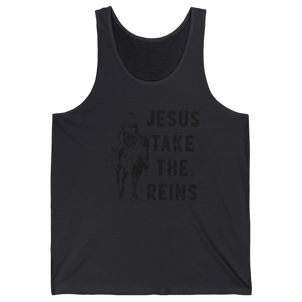 Retro Christian Cowboy Horsing Jesus Take The Reins Western Unisex Jersey Tank
