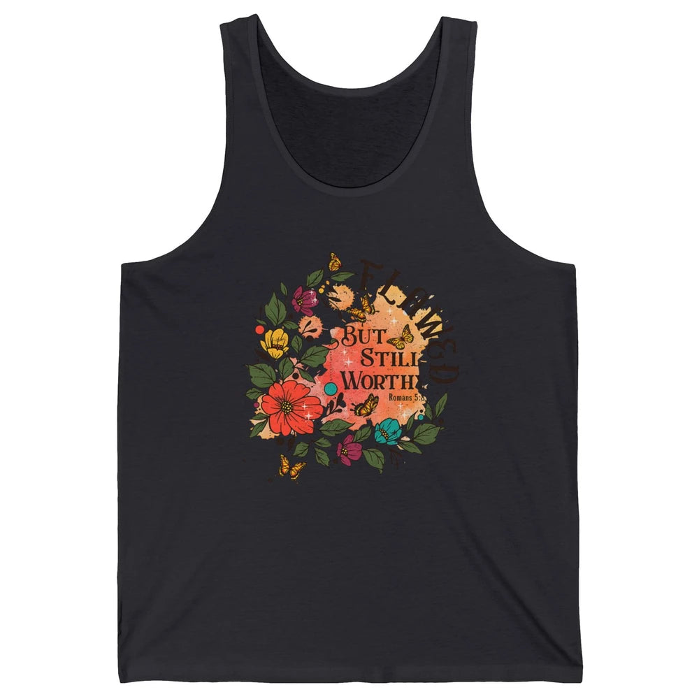 Retro Floral Flawed But Still Worthy Bible Verse Christian Unisex Jersey Tank