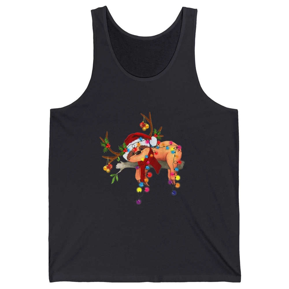 Merry Christmas Santa Claus Hat Sloth Reindeer Xmas Lights Unisex Jersey Tank