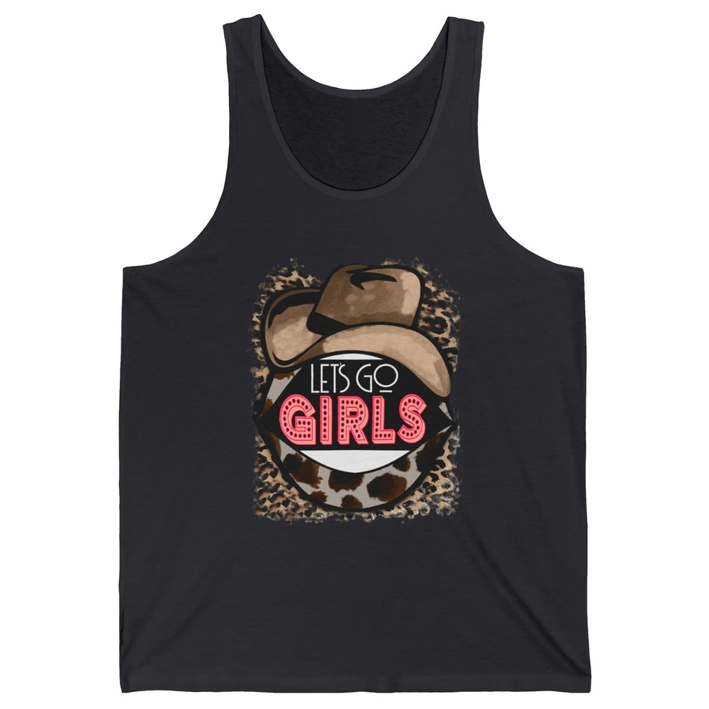 Retro Leopard Cowboy Hat Let's Go Girls Western Cowgirls Unisex Jersey Tank