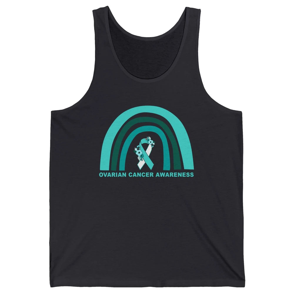 Ovarian Cancer Awareness Support Floral Turquoise Rainbow Unisex Jersey Tank