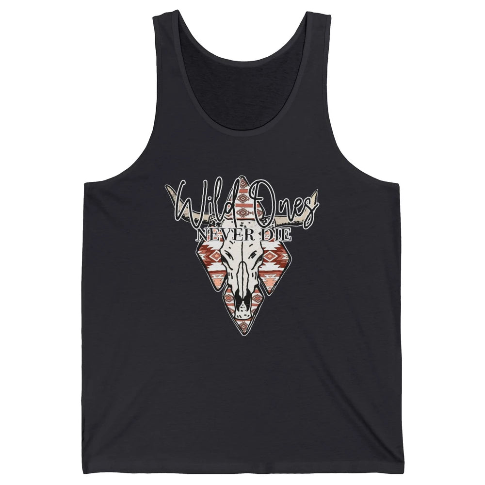 Retro Bull Skull Aztec Wild Ones Never Die Western Country Unisex Jersey Tank