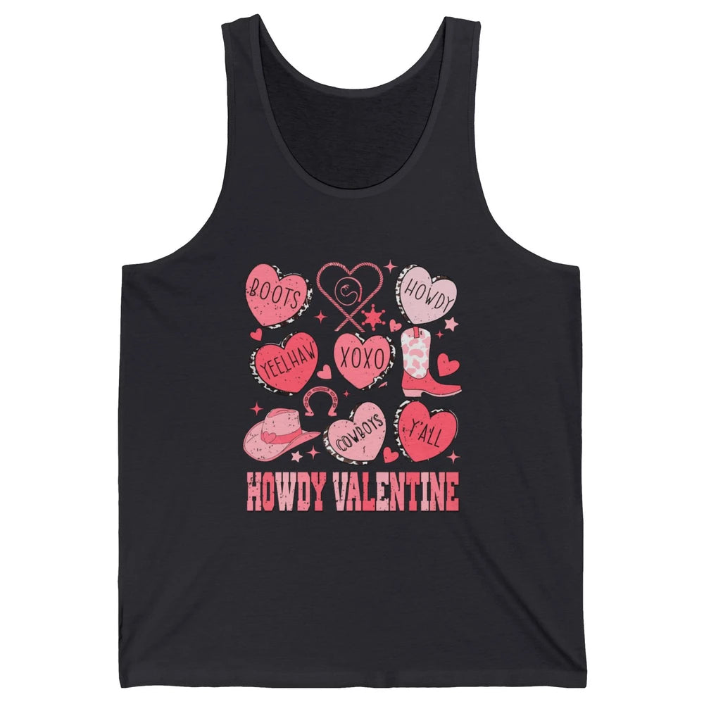 Retro Candy Heart Howdy Valentine Cowgirl Western Country Unisex Jersey Tank