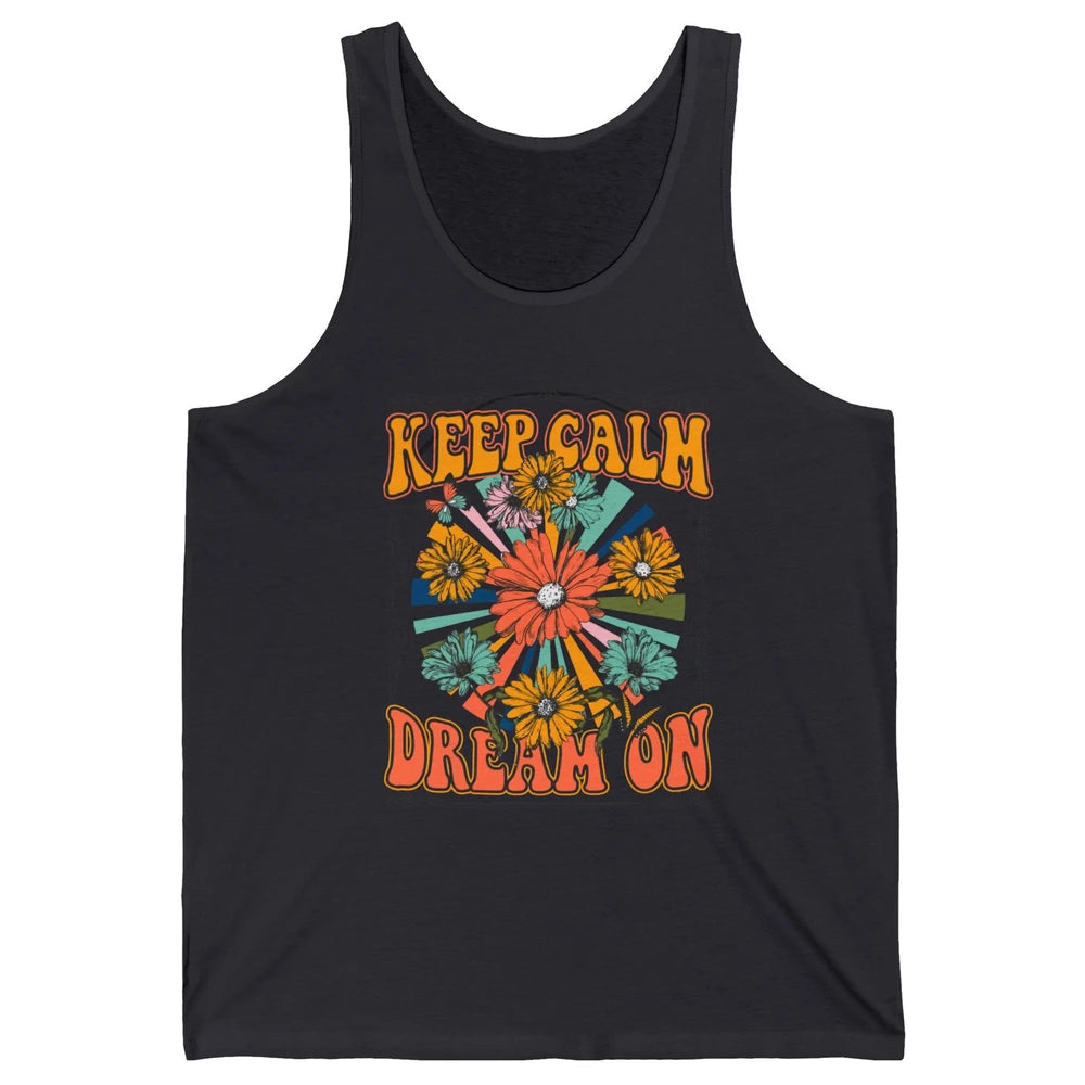 Retro Floral Rainbow Keep Calm Dream On Peace Hippie Girl Unisex Jersey Tank