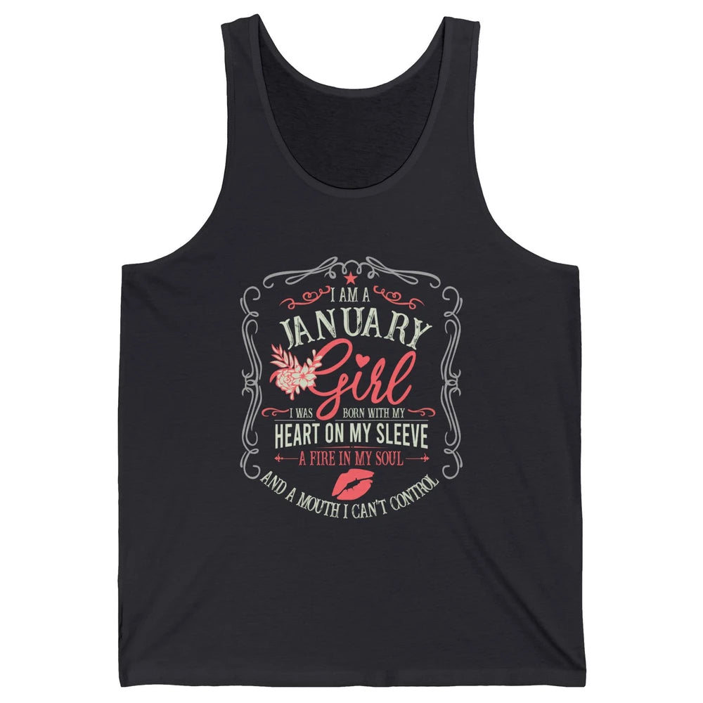 Retro January Girl Born With My Heart On My Sleeve Birthday Unisex Jersey Tank