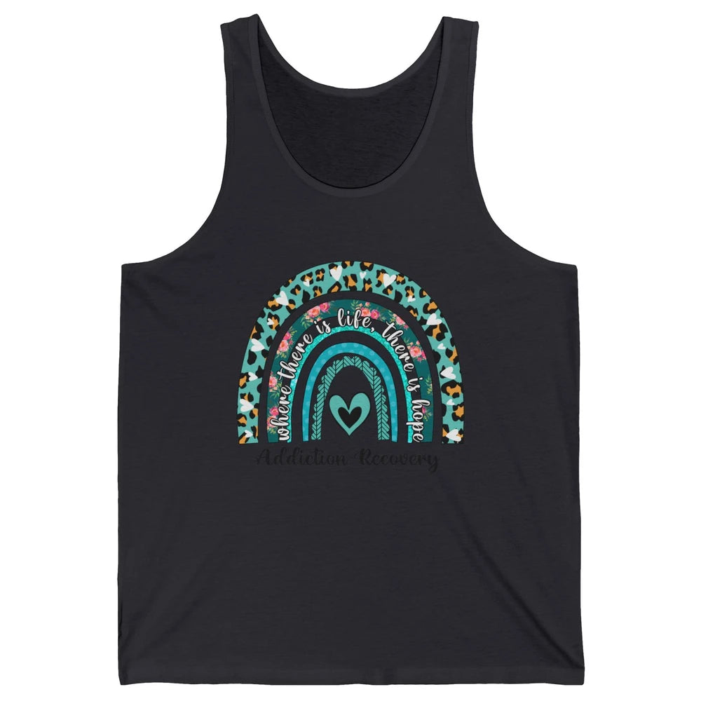 Addiction Recovery Awareness Rainbow Ribbon Blue Leopard Unisex Jersey Tank