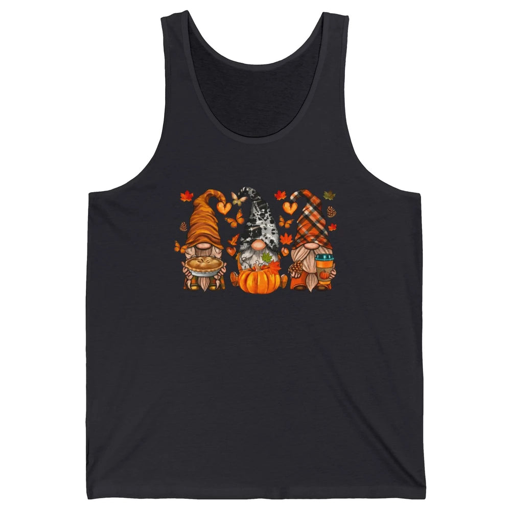 Retro Fall Gnomies Pumpkin Falling Leaves Thanksgiving Gnome Unisex Jersey Tank