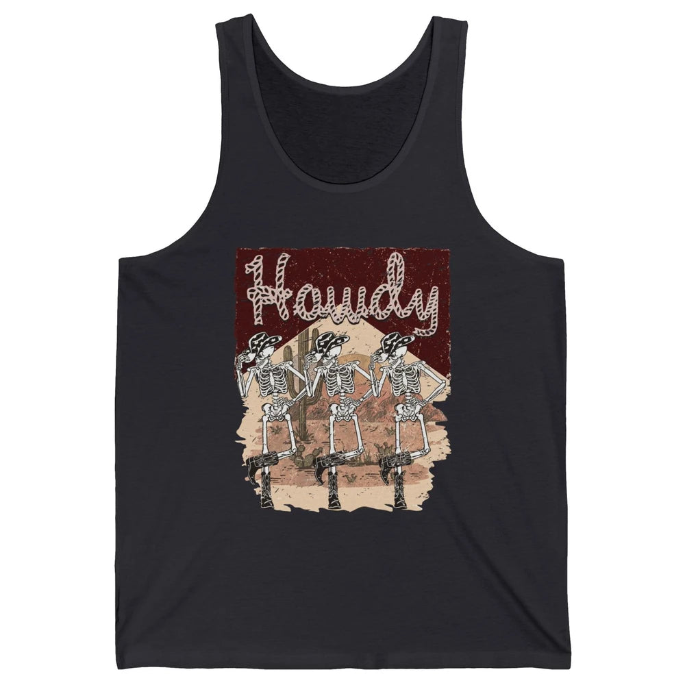 Retro Desert Cowboy Skeleton Dancing Howdy Western Halloween Unisex Jersey Tank