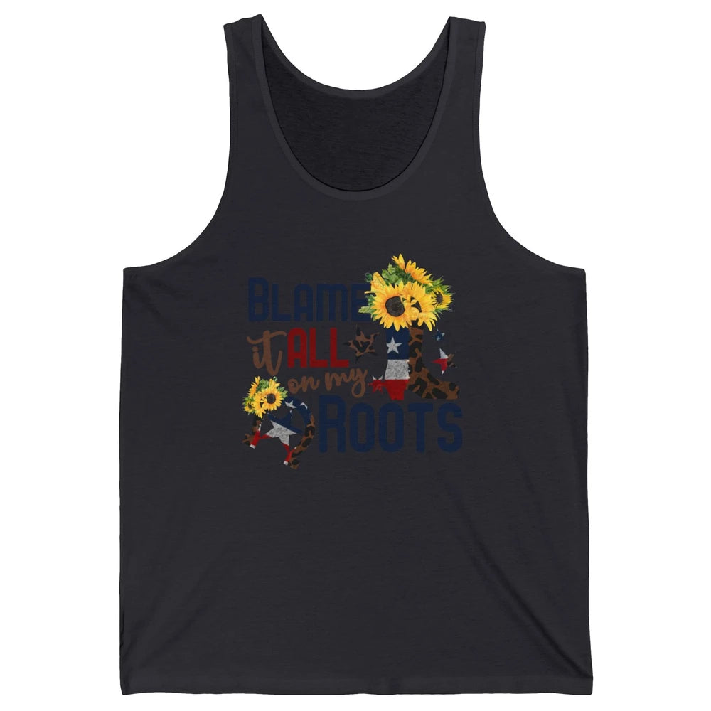Retro Cowgirl Boot Blame It All On My Boot US Flag Sunflower Unisex Jersey Tank