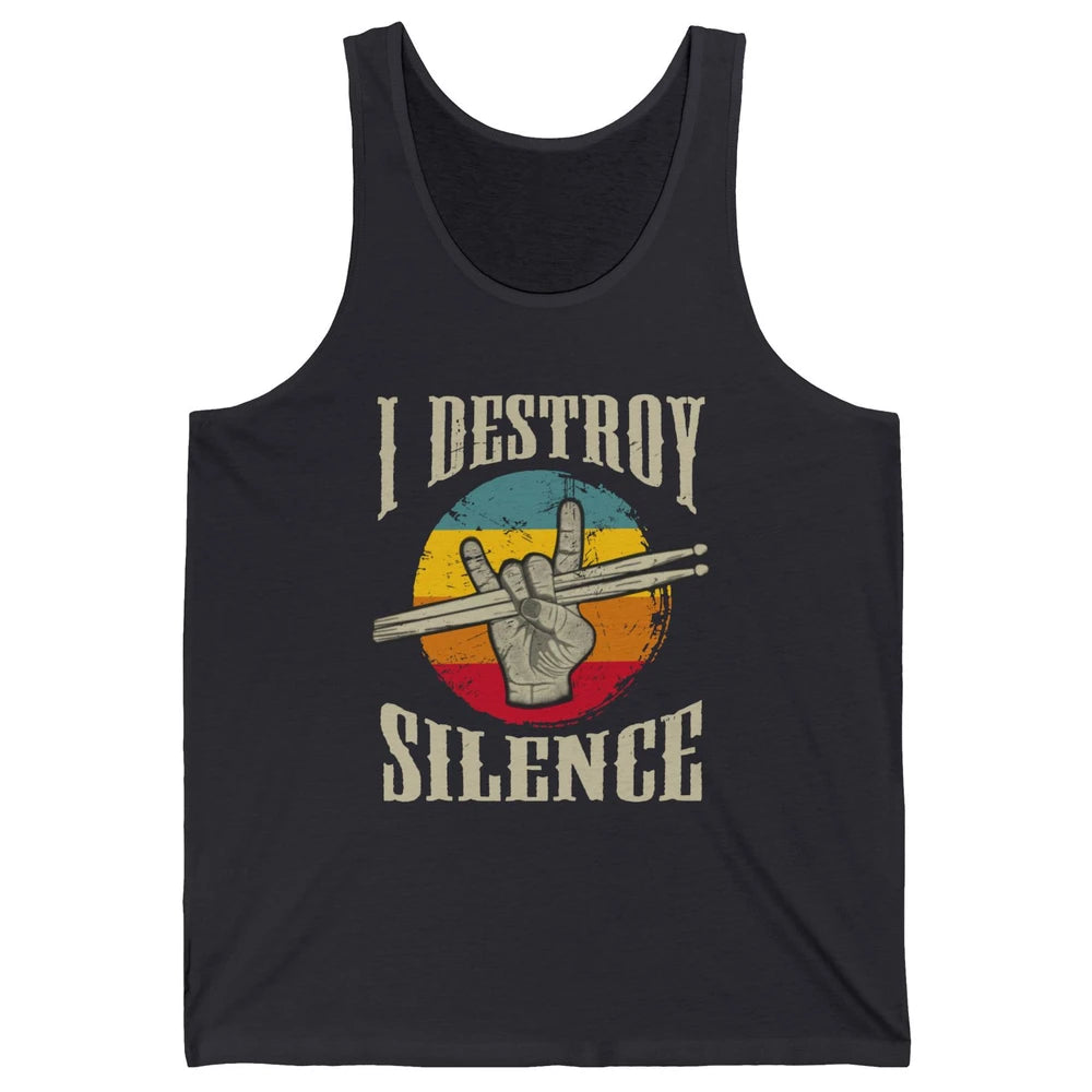 Retro Drummer I Destroy Silence Drumsticks Drumming Lovers Unisex Jersey Tank