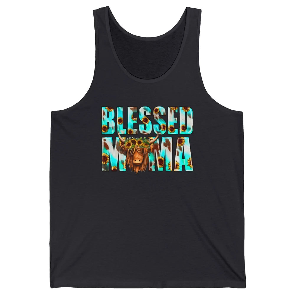 Retro Sunflower Highland Cow Blessed Mama Western Cow Mama Unisex Jersey Tank