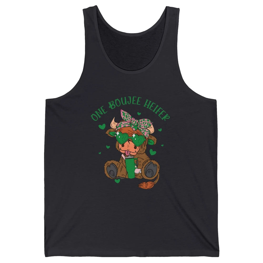 St Patricks Highland Cow One Boujee Heifer Shamrock St Paddy Unisex Jersey Tank