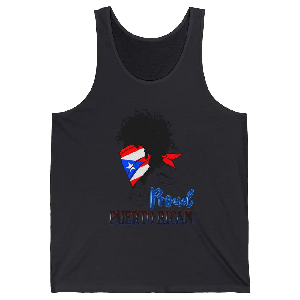 Proud Puerto Rican Afro Messy Bun Women Puerto Rico Flag Unisex Jersey Tank