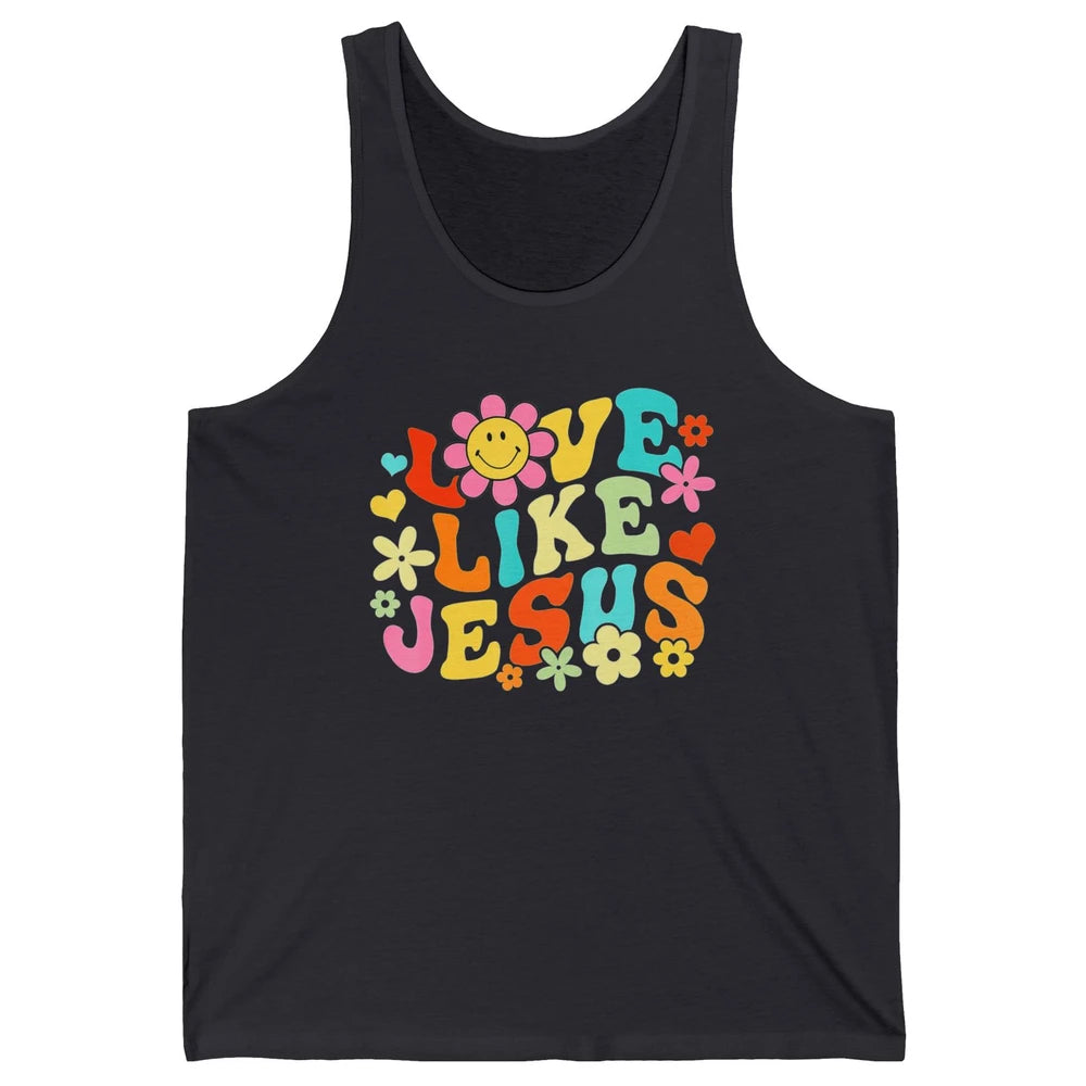 Retro Groovy Love Like Jesus Smiling Face Daisy Boho God Unisex Jersey Tank